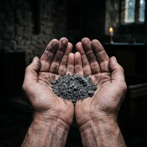 Weathered Cupped Hands Holding Gray Ash