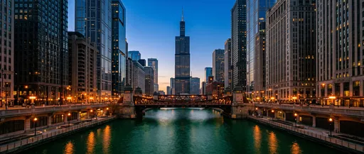 Chicago River Skyline at Blue Hour