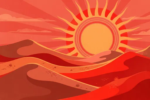 Red Desert Dunes and Radiant Sun Illustration