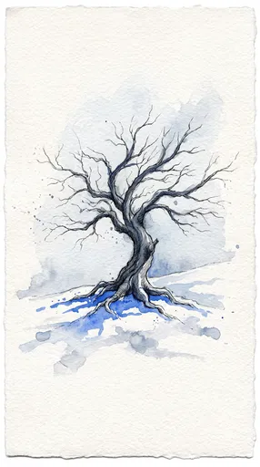 Watercolor and Ink Winter Tree Illustration
