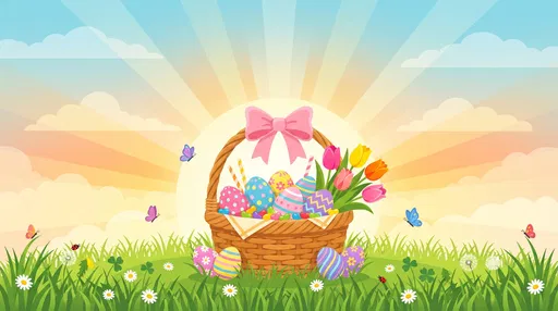 Easter Basket With Eggs And Tulips Illustration