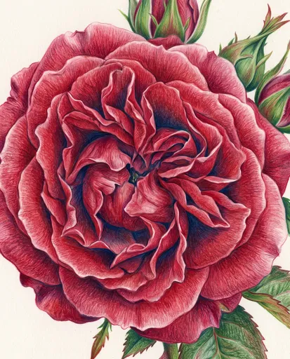 Colored Pencil Drawing of Crimson Rose