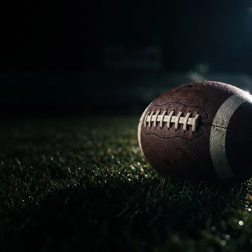 American Football on Grass at Night