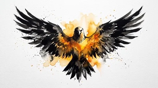 Black Ink and Gold Watercolor Eagle