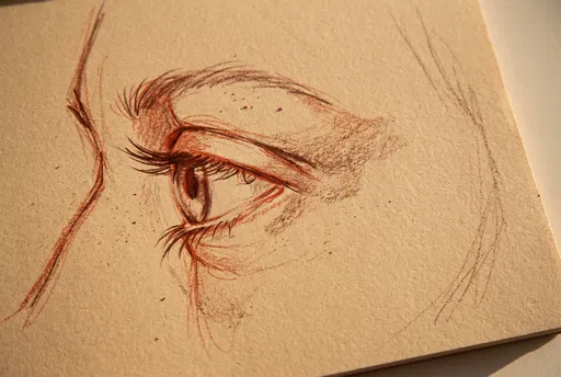 Red Chalk Profile Eye Sketch on Paper
