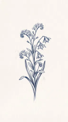 Botanical Pencil Drawing of Blue Wildflowers