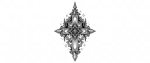 Gothic Cross Tattoo Flash Illustration