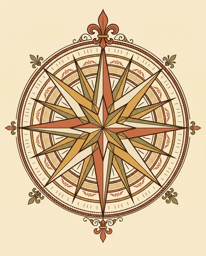 Ornate Vintage Cartographic Compass Rose Illustration