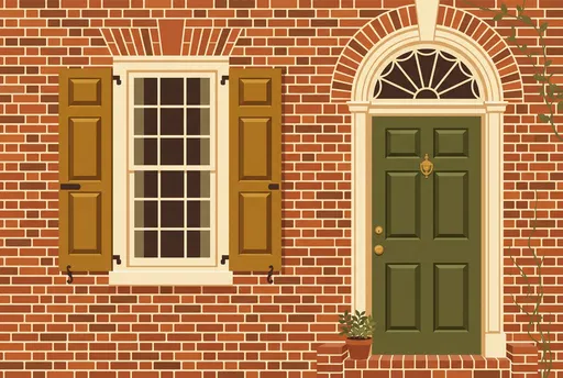 Colonial Brick House Facade Illustration