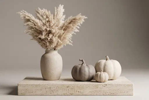 Neutral Ceramic Pumpkins and Pampas Grass