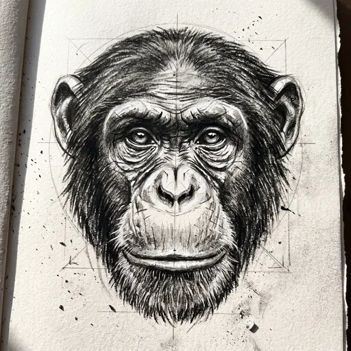 Charcoal Sketch of a Chimpanzee Face