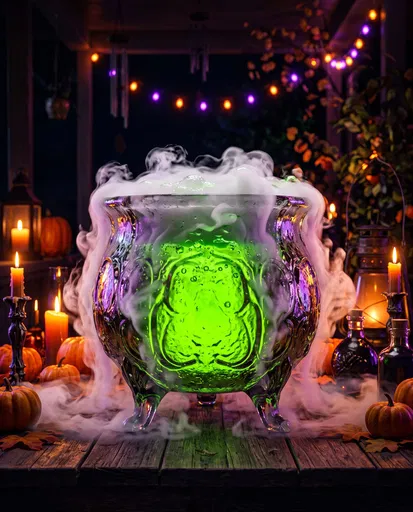 Glowing Green Halloween Cauldron Punch Bowl