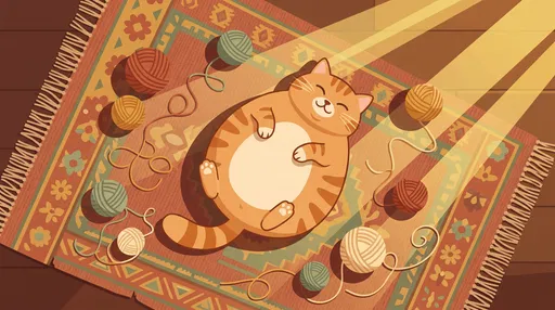 Chubby Ginger Cat Resting on Rug