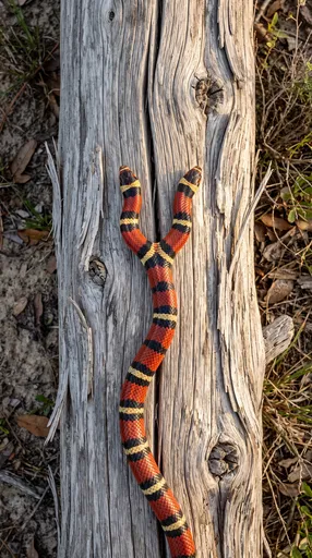 Two-Headed Scarlet Kingsnake on Driftwood