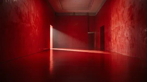 Minimalist Red Gallery Room with Light Beam