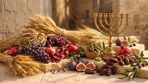 Seven Species and Brass Menorah Still Life