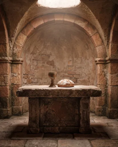Stone Altar With Bread and Chalice