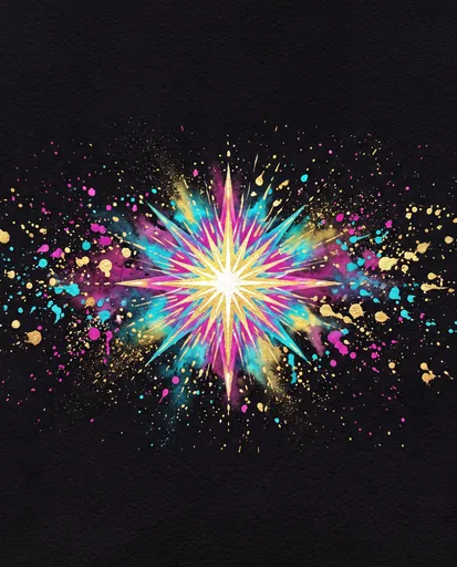 Vibrant Watercolor Star on Black Paper