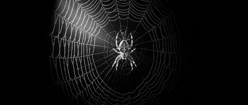 Monochrome Cross Spider on Dewy Web