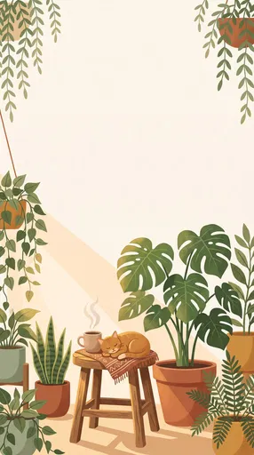Sleeping Ginger Cat Among Indoor Houseplants
