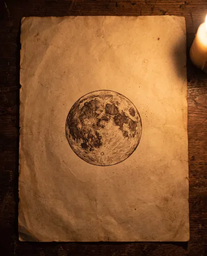 Vintage Full Moon Drawing on Aged Parchment