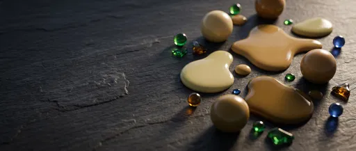 Olive Tone Foundation Droplets on Dark Slate