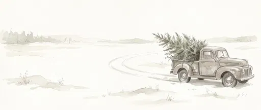 Vintage Truck Carrying Christmas Tree Watercolor Illustration