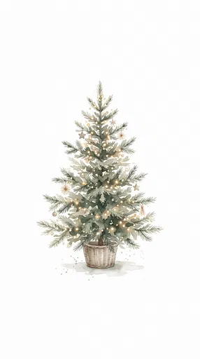 Watercolor Christmas Tree With Warm Lights