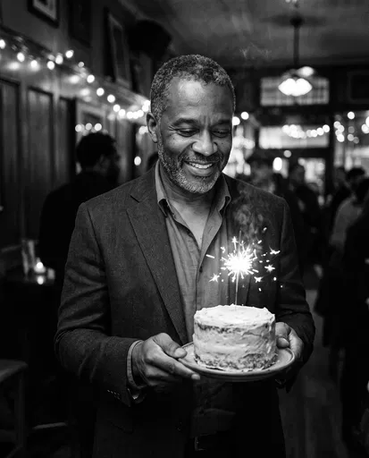 Smiling Man Holding Birthday Cake