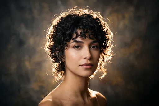 Backlit Portrait of Woman With Curly Hair