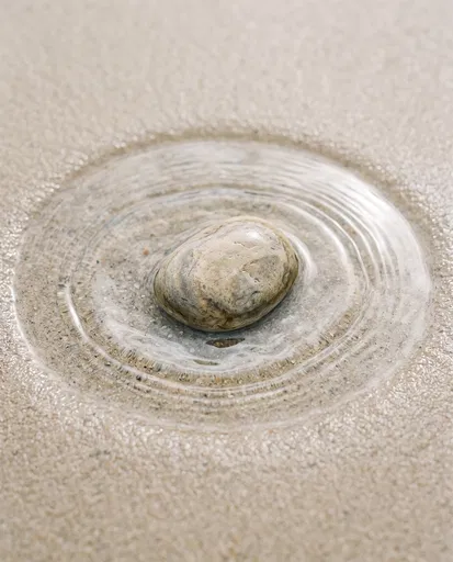 River Stone in Shallow Water Ripples