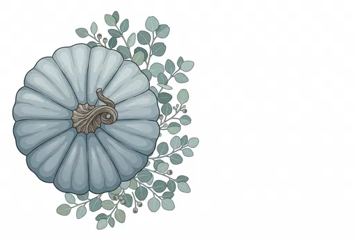 Blue-Gray Pumpkin and Eucalyptus Illustration