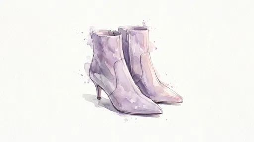 Watercolor Lavender Pointed-Toe Ankle Boots Illustration