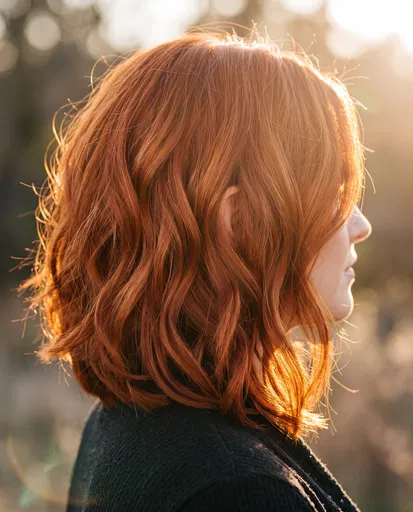 Side Profile of Copper Wavy Bob