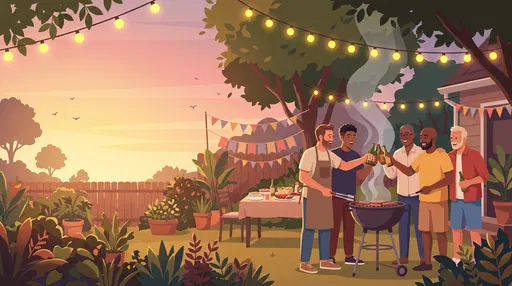 Men Celebrating Backyard Barbecue Party at Sunset