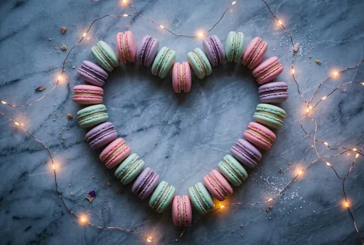 Pastel Macaron Heart on Grey Marble