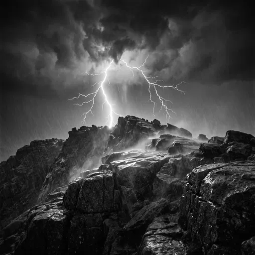 Lightning Strike Over Wet Rocky Ridge