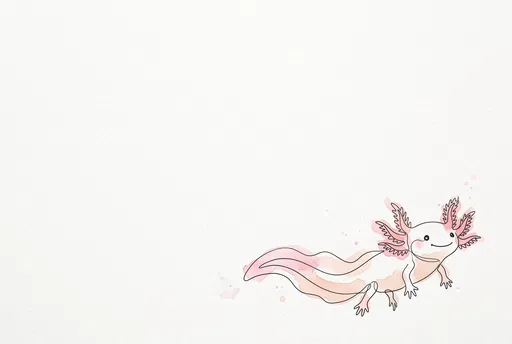 Minimalist Line Art and Watercolor Axolotl