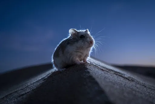 Desert Hamster on Sand Ridge at Dusk