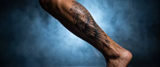 Geometric Wing Tattoo on Athletic Leg