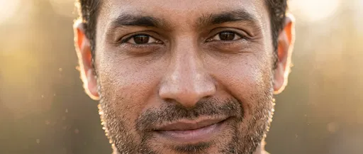 Close-Up Portrait of Man Smirking