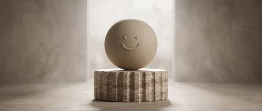 Minimalist Smiling Sphere on Travertine Plinth