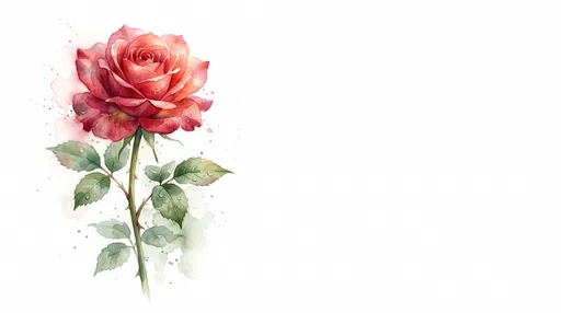 Watercolor Red Rose With Copy Space