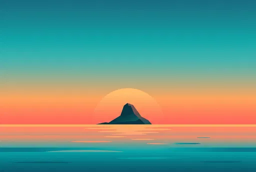 Minimalist Sunset Over Tropical Islet Illustration
