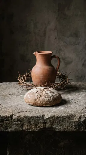 Rustic Bread Pitcher and Thorns on Stone