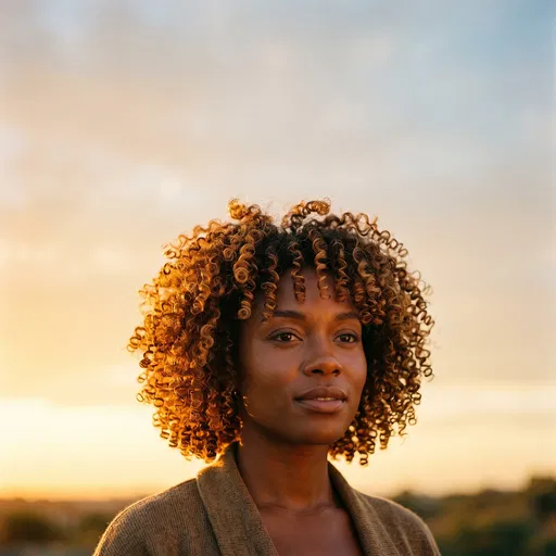 Woman with Curly Bob in Golden Hour