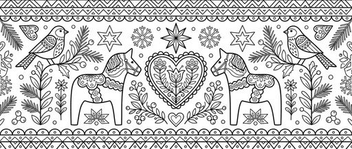 Scandinavian Folk Art Christmas Coloring Banner