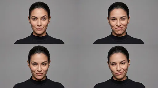 Four-Panel Studio Portrait of Smirking Woman