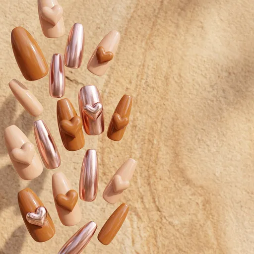 Floating Caramel and Rose-Gold Press-On Nails