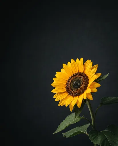 Single Yellow Sunflower on Dark Background